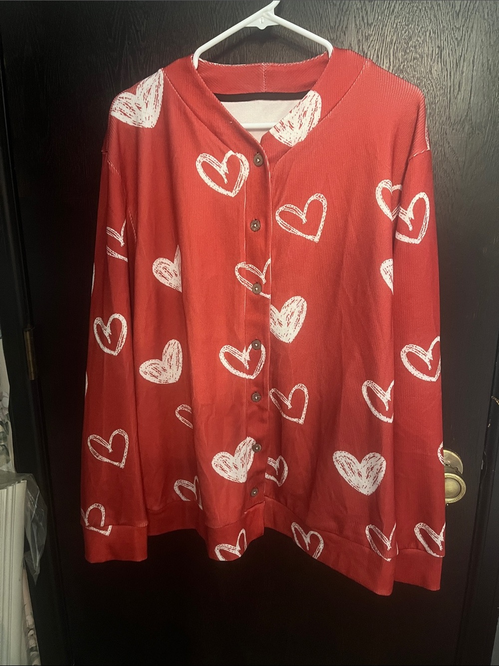Red Heart-Print Button-Down Top NWOT